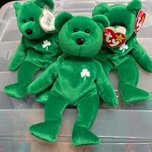 Ty Green Shamrock Bear Plush - Erin Emerald Green Beanie Baby
